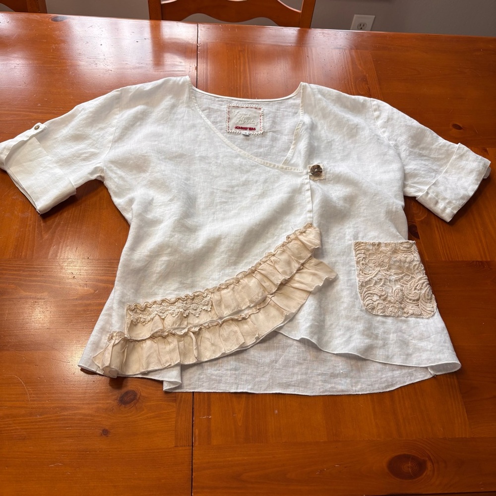 4 Love And Liberty Johnny Was Linen Crochet Embroidered Wrap Style Top Size M - Picture 15 of 16
